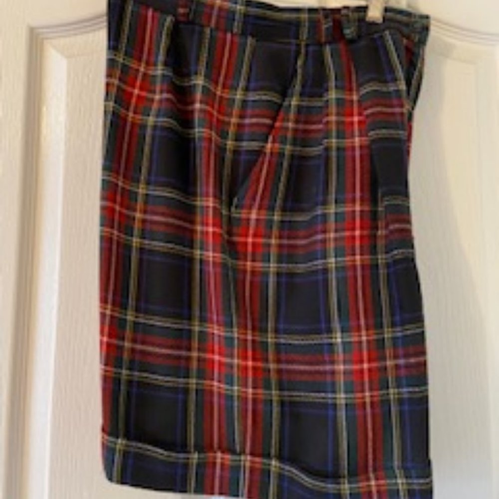 Vintage Plaid Wool Shorts with Pockets